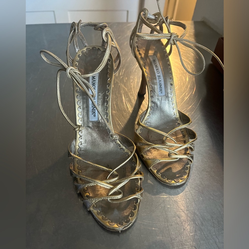 Manolo Blahnik Gold Strappy Heels